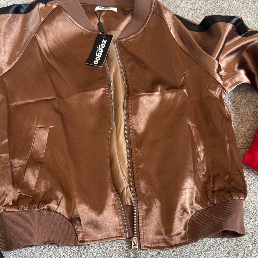 Zara Shiny Brown Bomber Jacket